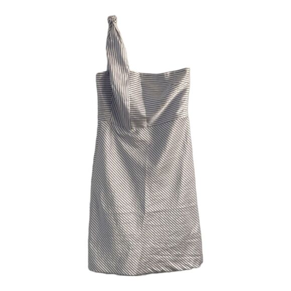 NWT Banana Republic One Shoulder Blue/White Stripe Satin Fit & Flare Dress, 12 - Picture 2 of 10